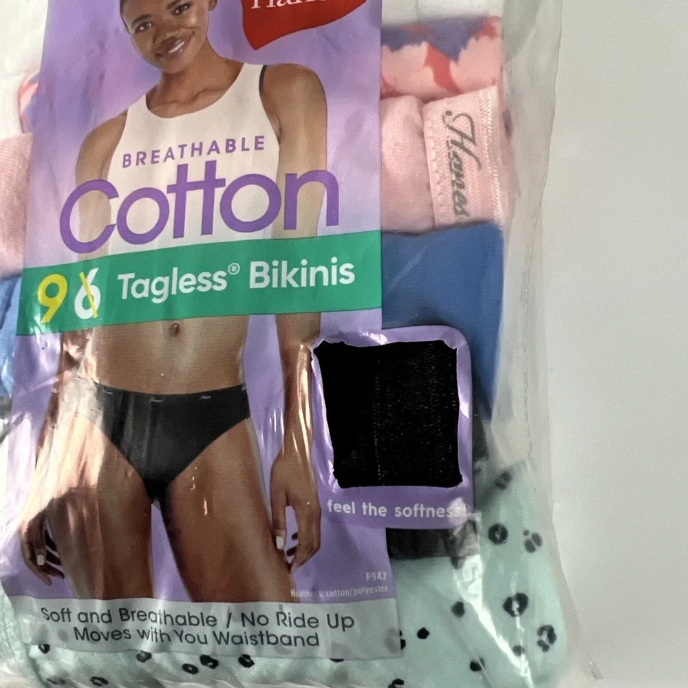 Hanes Women's Bikinis 9 Pair‎ Size 5/S Breathable Cotton Soft Multicolor B40